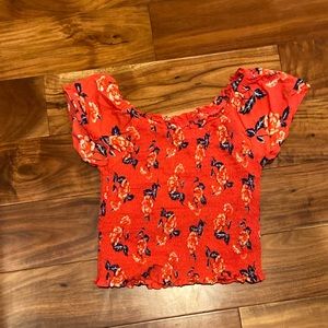 Justice Red Floral Gathered Shirt